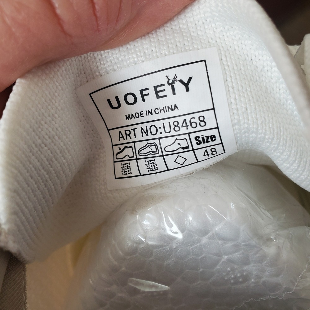 Men's White Knit Sneakers with Yellow Heel Detail - Picture 9 of 10
